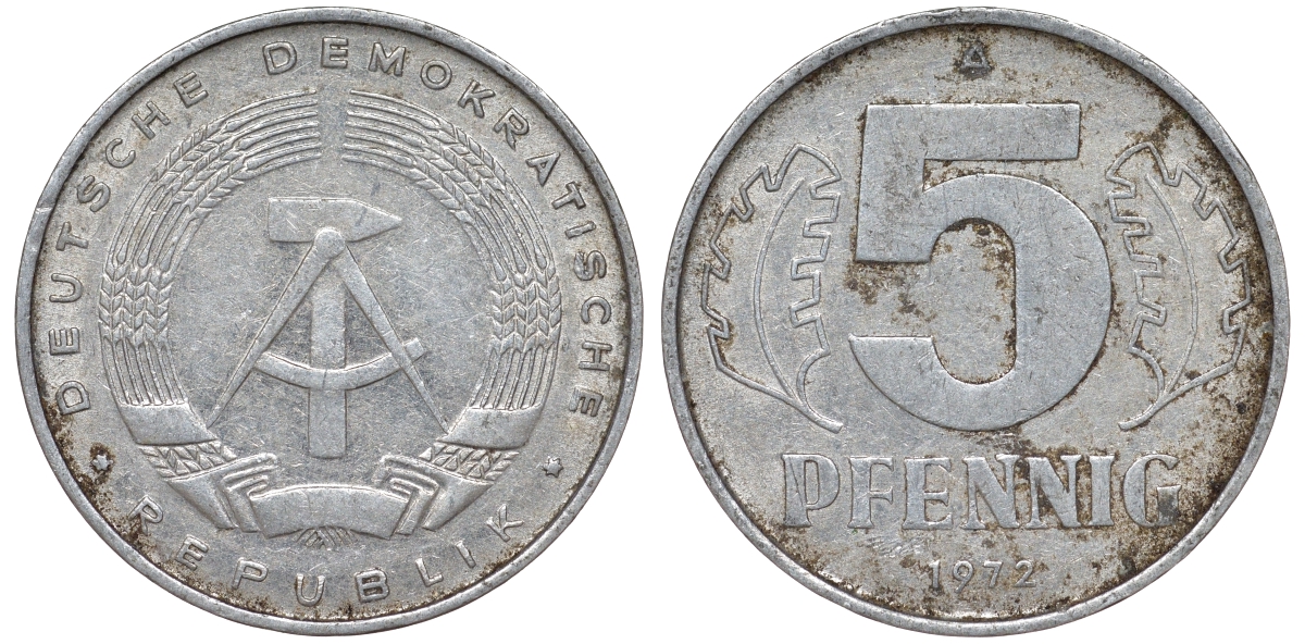 ГДР 5 пфеннигов 1972 A KM 9.1 алюминий 62-234