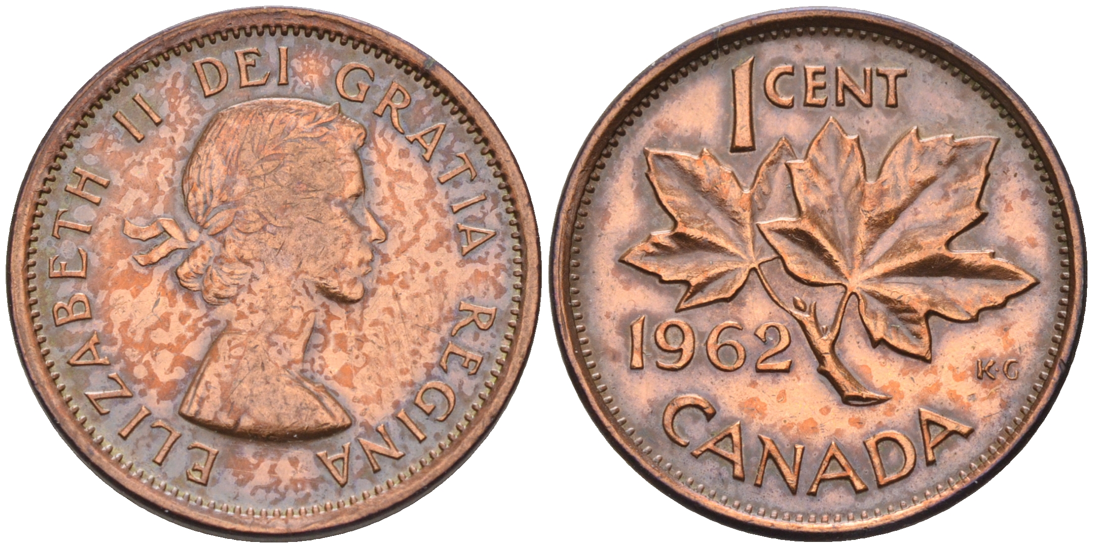 Канада 1 цент 1962 Елизавета II (1952-2022), кленовый лист  KM 49 бронза    4147-242