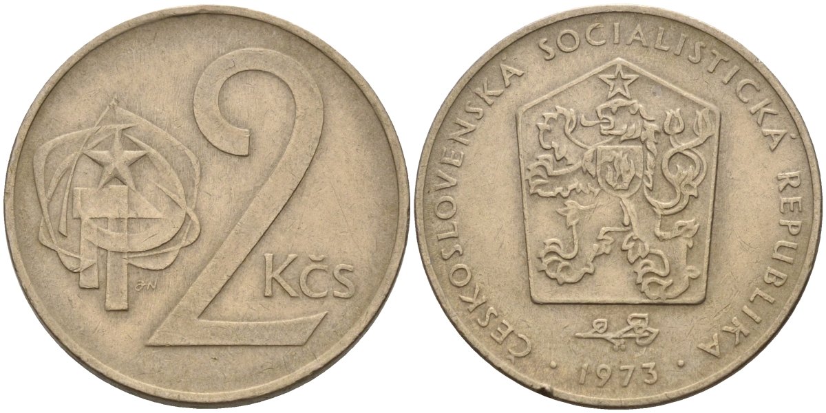 Чехословакия 2 кроны 1973 KM 75 медно-никель 4141-524