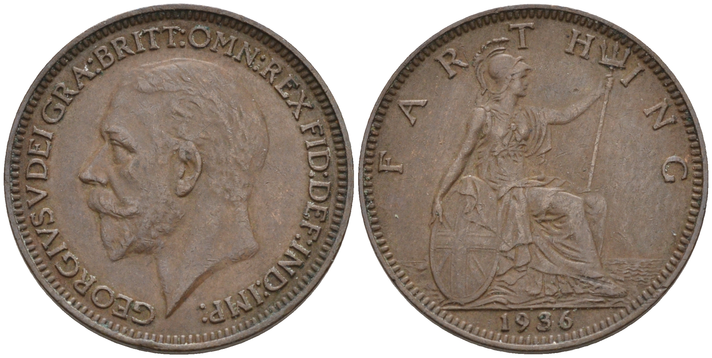 Великобритания 1 фартинг 1936 Георг V (1910-1936) KM 825, Spink 4061 бронза 4115-154