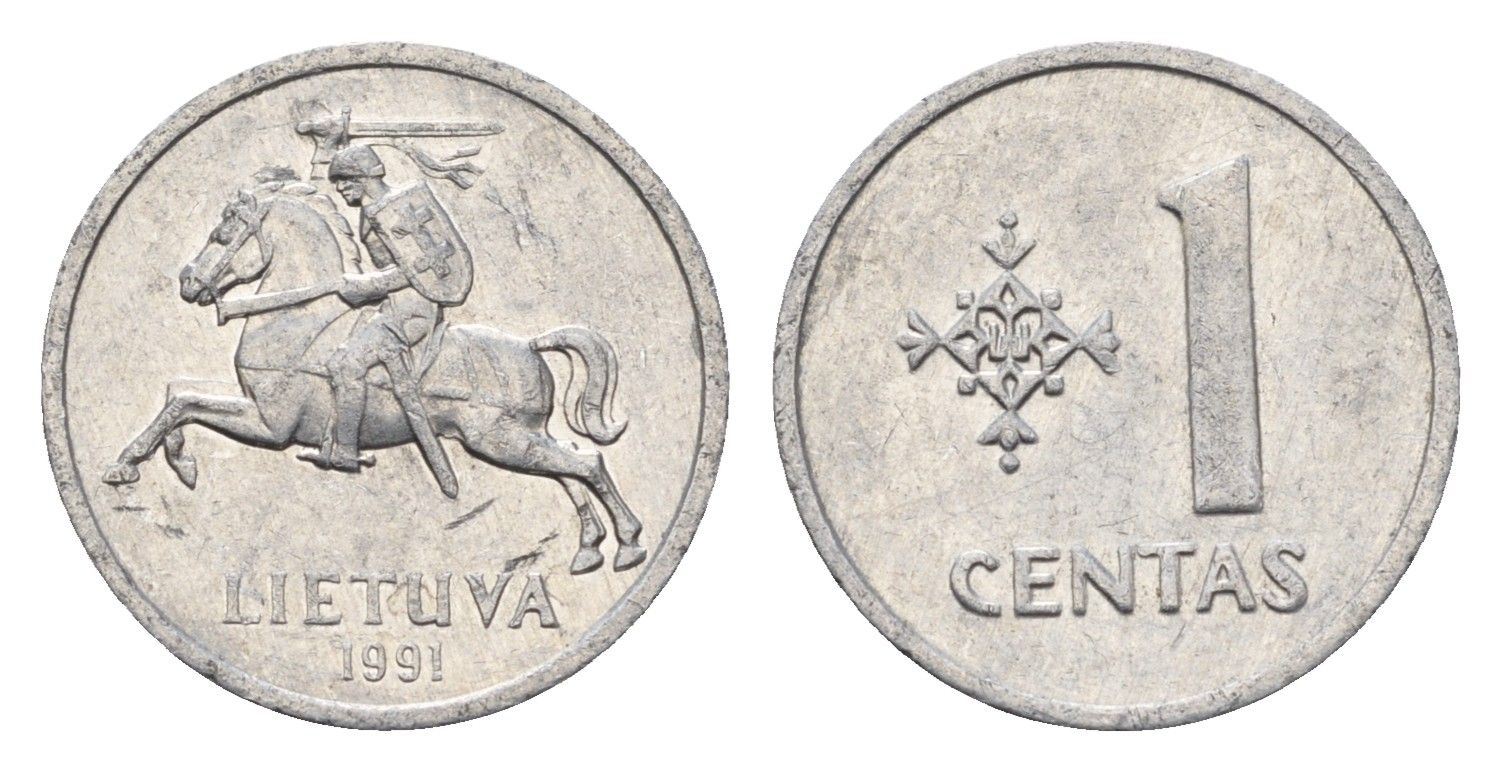Литва 1 цент (сент) 1991 год-тип KM 85 алюминий 4689-1033