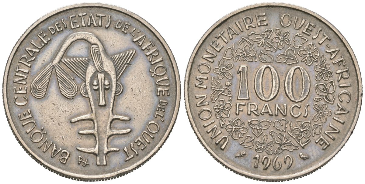 Западная Африка (BCEAO) 100 франков 1969 KM 4 никель 4388-823