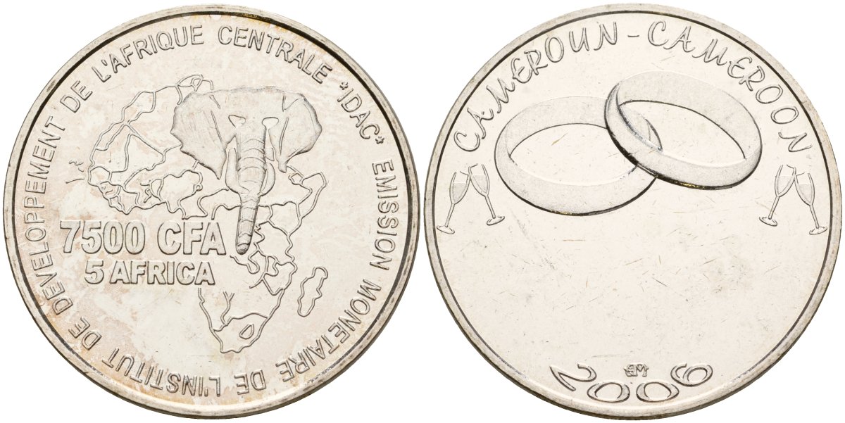 Камерун 7500 франков 2006 свадьба X 31 латунь плакированная серебром UNC 3711-533