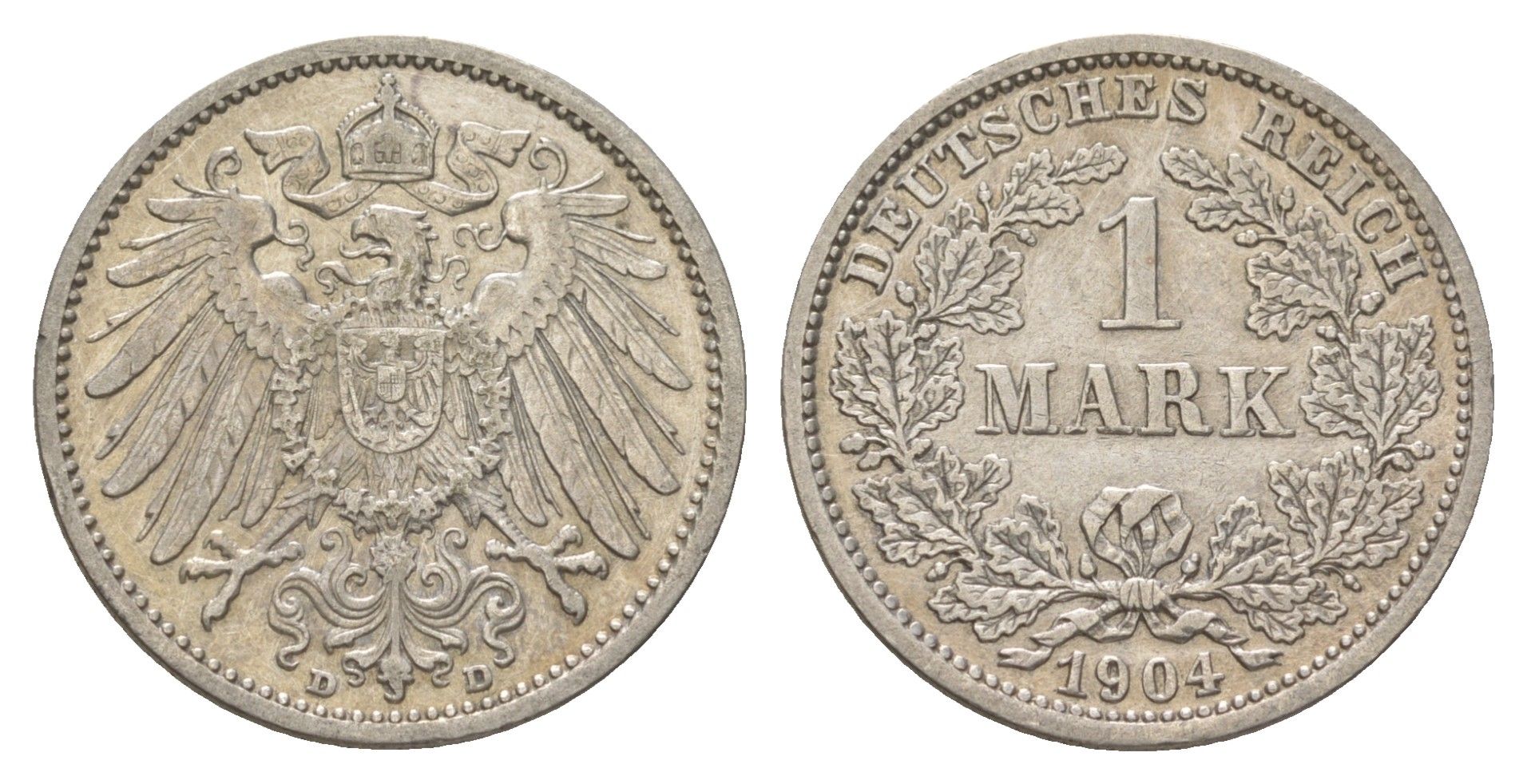 Германия 1 марка 1904 D, Вильгельм II (1888-1918) KM 14, J. 17 серебро 4626-154