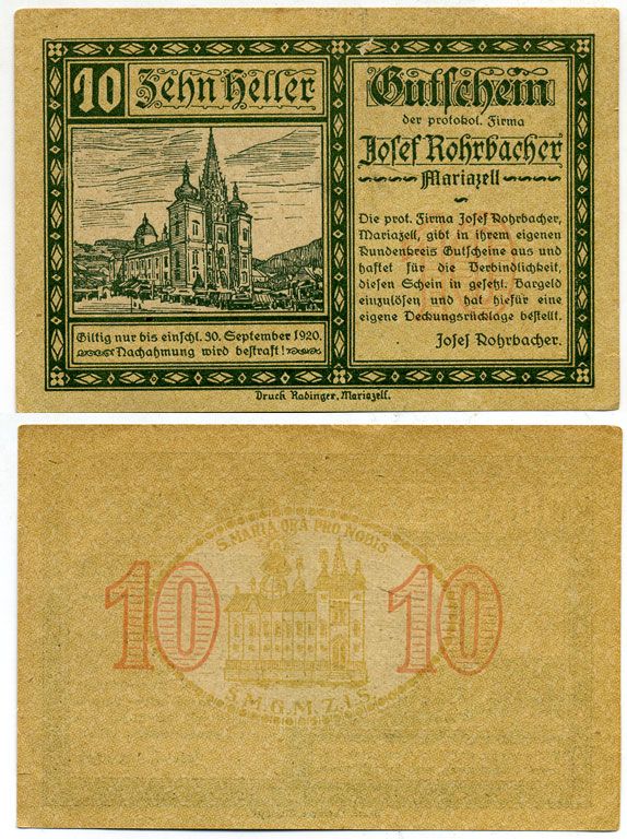 АВСТРИЯ 10 ГЕЛЛЕРОВ 1920 НОТГЕЛЬД, 30 СЕНТЯБРЯ 1920 бумага UNC 444-138-3-1