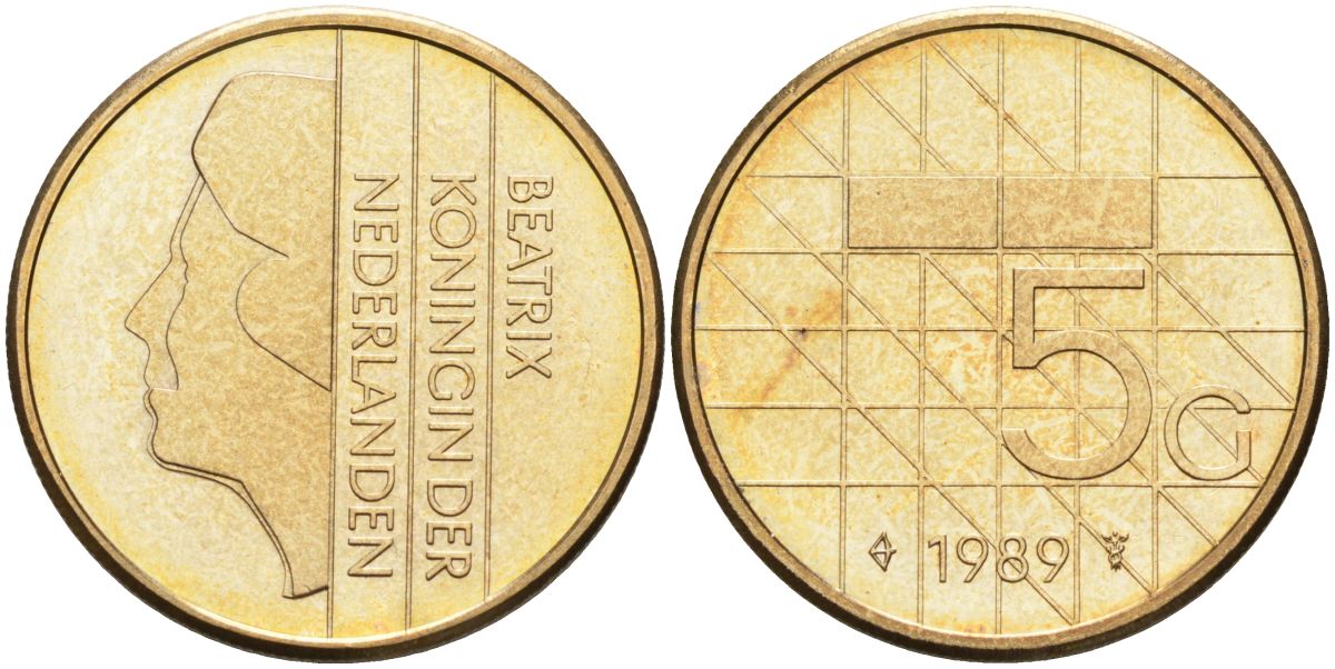 Нидерланды 5 гульденов 1989 Беатрикс (1980-2013) KM 210 никель плакированный бронзой 4116-155