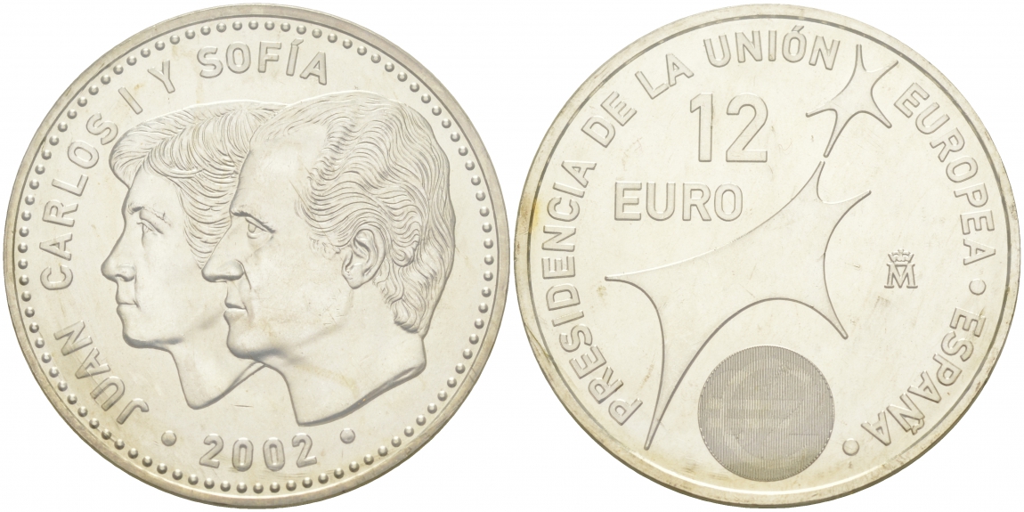 Испания 12 евро 2002 Карлос и София, Председательство Испании в Евросоюзе KM 1049 серебро UNC 1521-1145