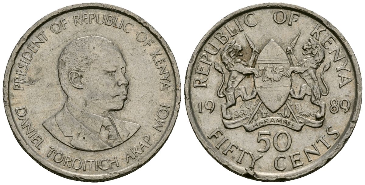 Кения 50 центов 1989 Дэниэл арап Мои KM 19 медно-никель 4135-936