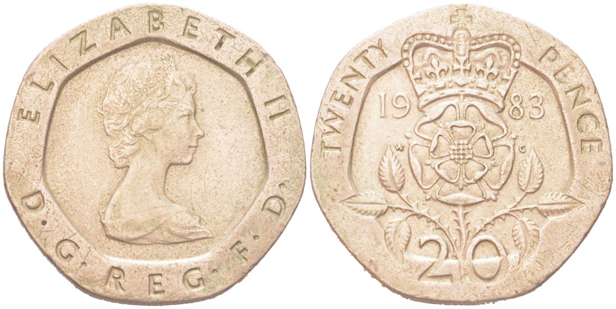 Великобритания 20 пенсов 1983 Елизавета II (1952-2022) KM 931, Spink G1 медно-никель 4614-826