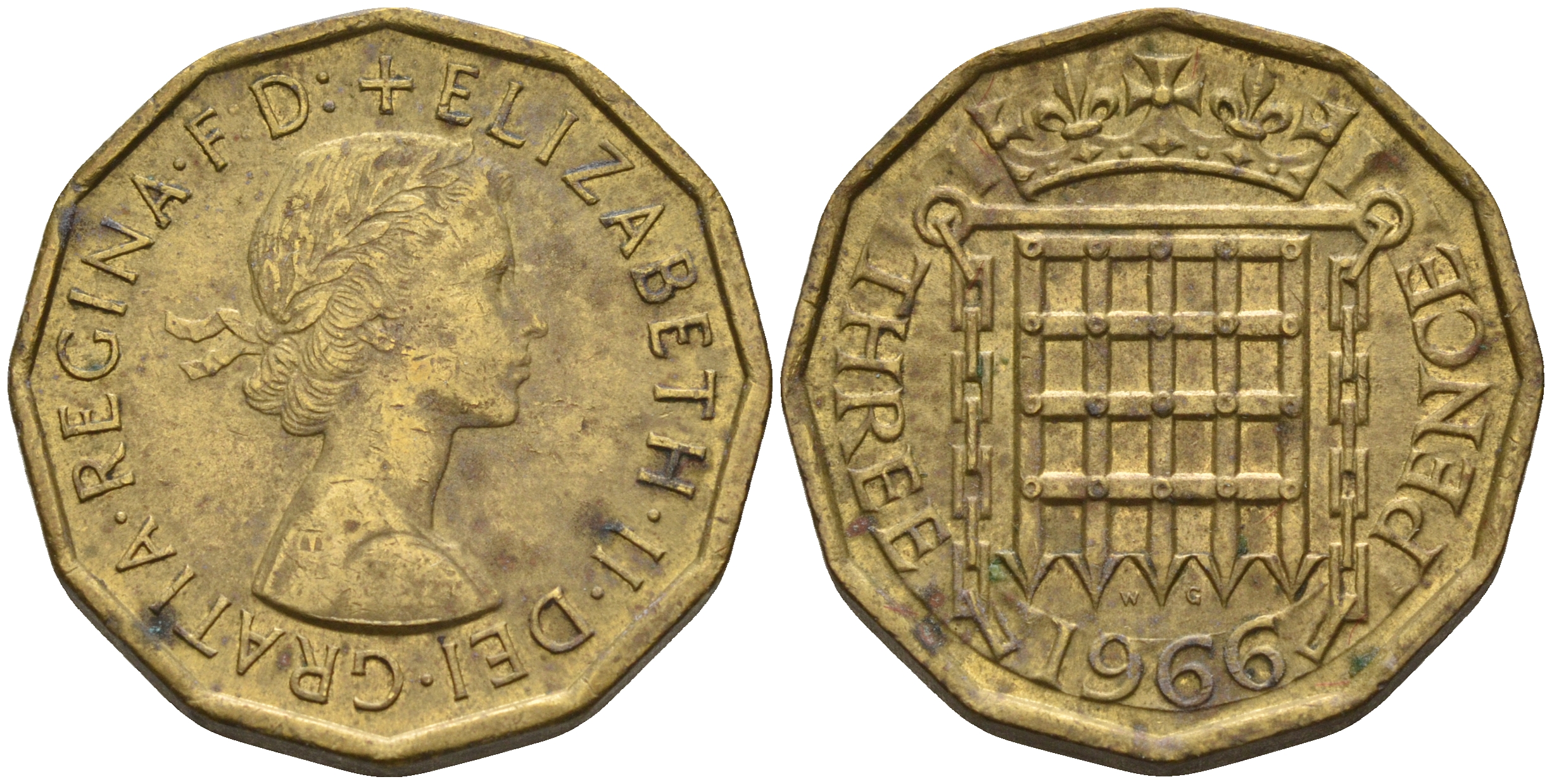 Великобритания 3 пенса 1966 Елизавета II (1952-2022) KM 900, Spink 4153 никель латунь 4603-141