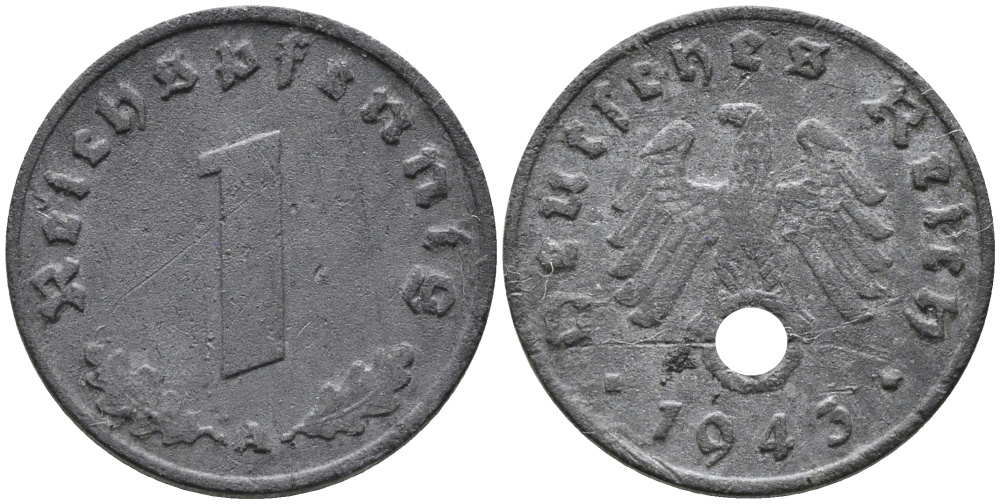 ГЕРМАНИЯ 1 РЕЙХСПФЕННИГ 1943 A KM 97, J.369 цинк 96-767
