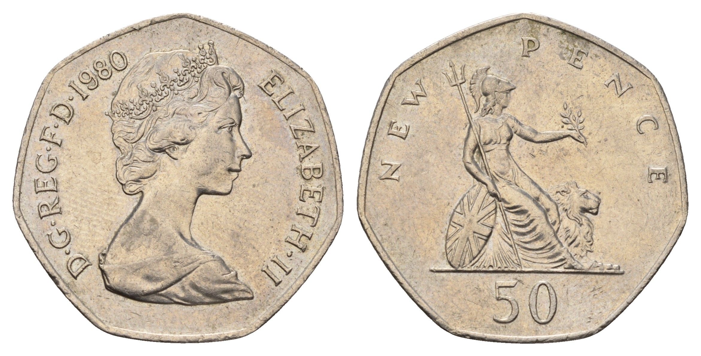 Великобритания 50 пенсов 1980 Елизавета II (1952-2022) KM 913, Spink 4223 (H1) медно-никель 3851-631