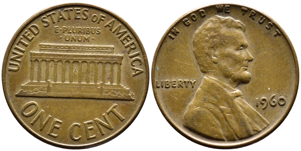 США 1 цент 1960 Линкольн, LARGE DATE KM 201 медь цинк 35-144