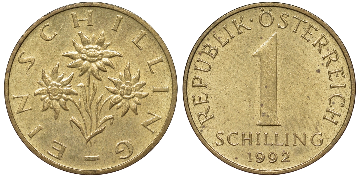 Австрия 1 шиллинг 1992 KM 2886 алюминиевая бронза 51-1252