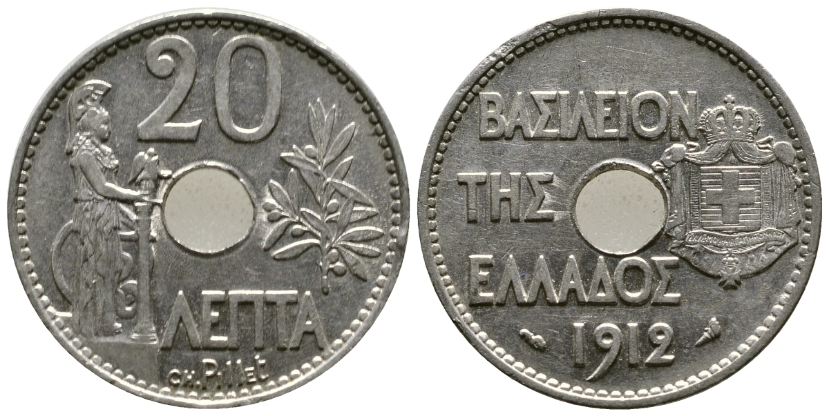 Греция 20 лепта 1912 король Георг I (1863-1913), Афина KM 64 никель 51-1044