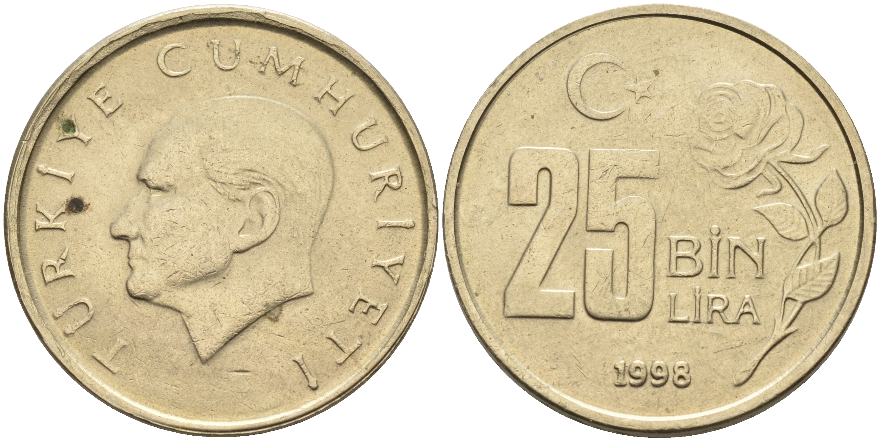 Турция 25000 лир 1998 Мустафа Кемаль Ататюрк KM 1041 медь цинк никель 4595-536