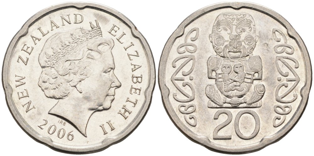 Новая Зеландия 20 центов 2006 Елизавета II (1952-2022), идол Пукаки KM 118а никелированная сталь 4579-1122