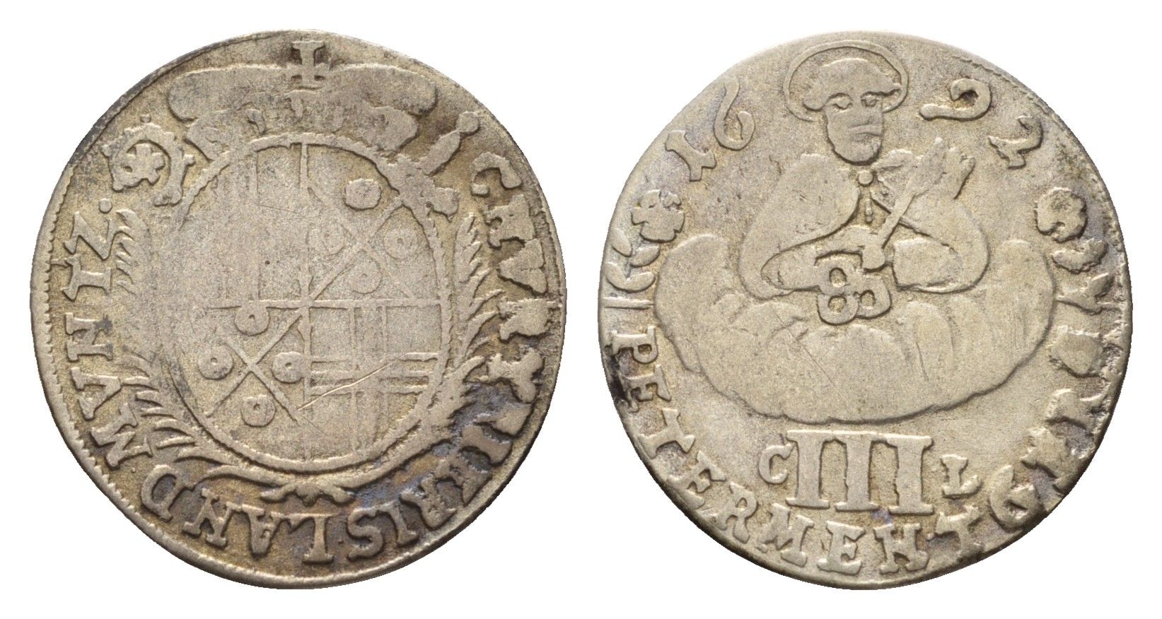 Трир 3 альбуса 1692 Иоганн Хьюго фон Орсбек- архиепископ Трира (1675-1711) KM 176 серебро 1528-932