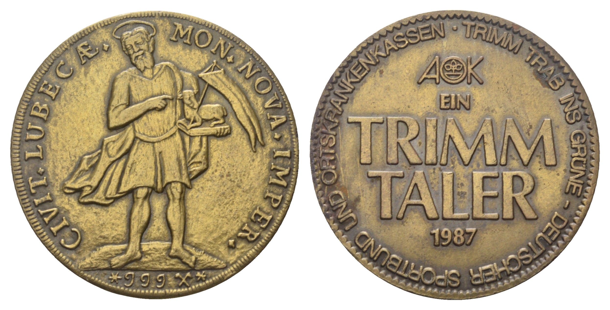 ФРГ медаль - 1 trimm taler 1987 диаметр 40 мм, вес 34,1 гр латунь 4537-311