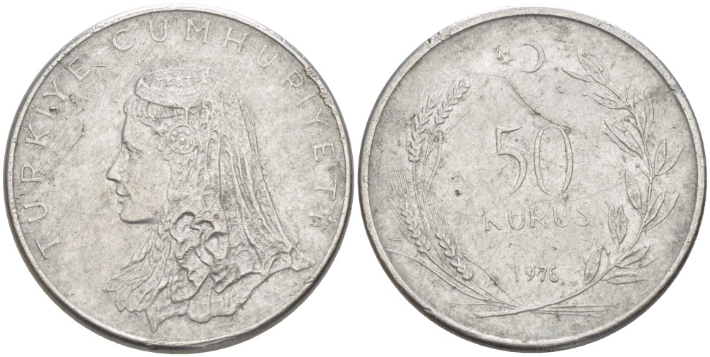 Турция 50 курушей 1976 Анатолийская невеста KM 899 нержавеющая сталь 3999-827