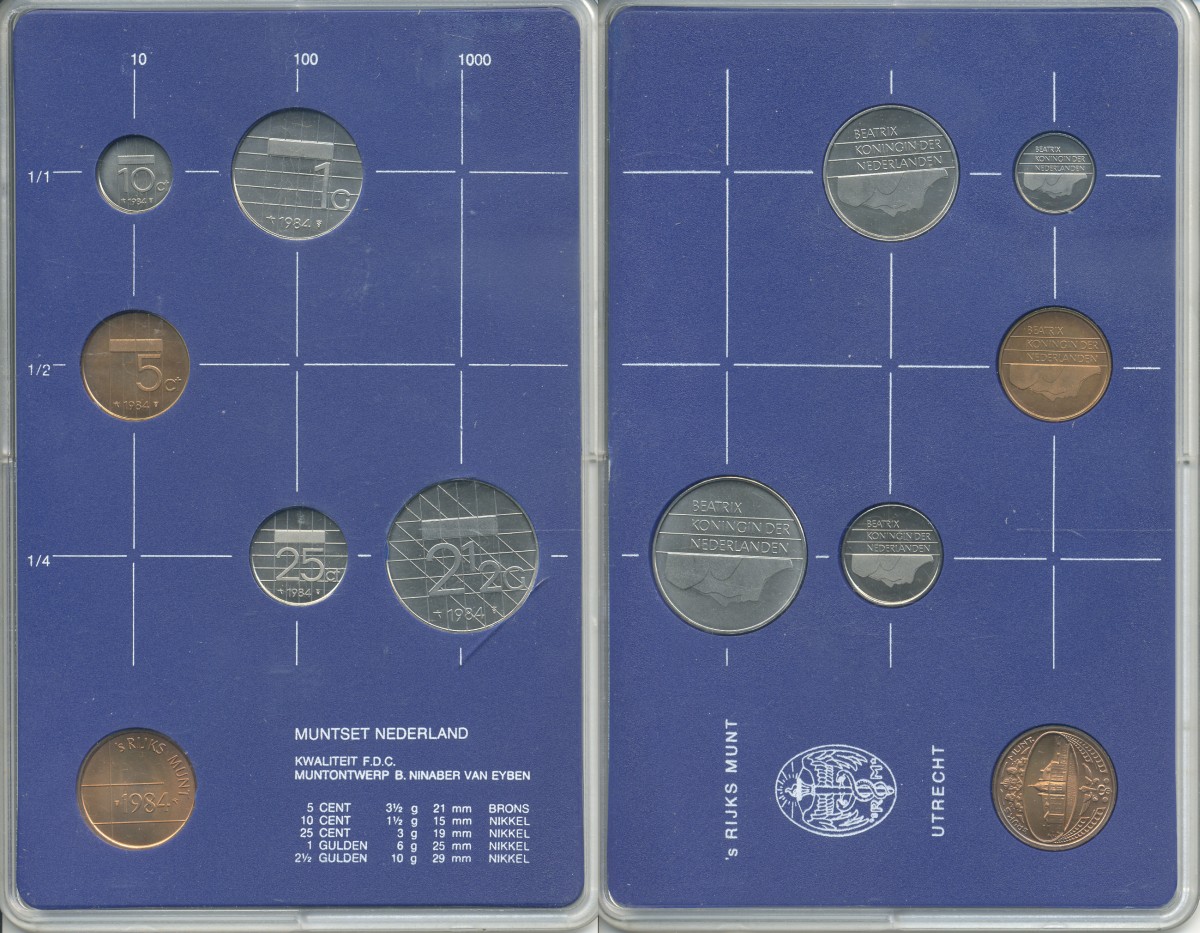 Нидерланды набор из 5 монет + жетон монетного двора 1984 в пластике UNC 1-6-1-06