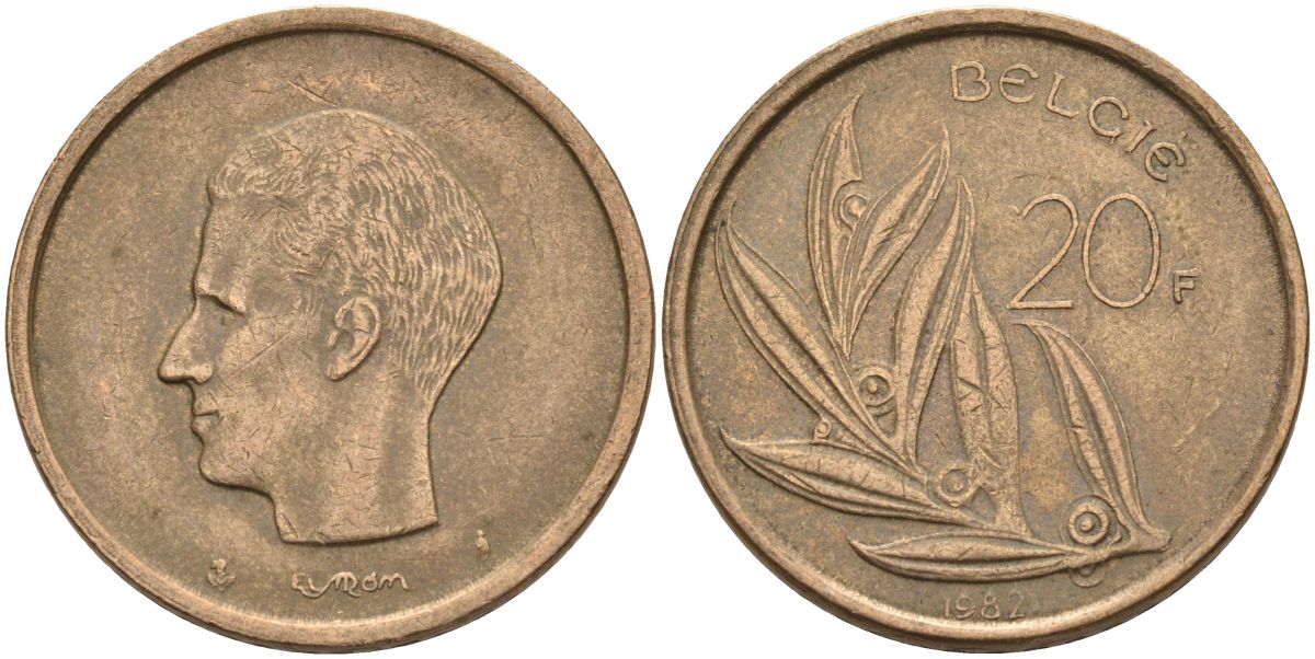 Бельгия 20 франков 1982 Belgie, Бодуэн I (1951-1993) KM 160 никель бронза 4126-235