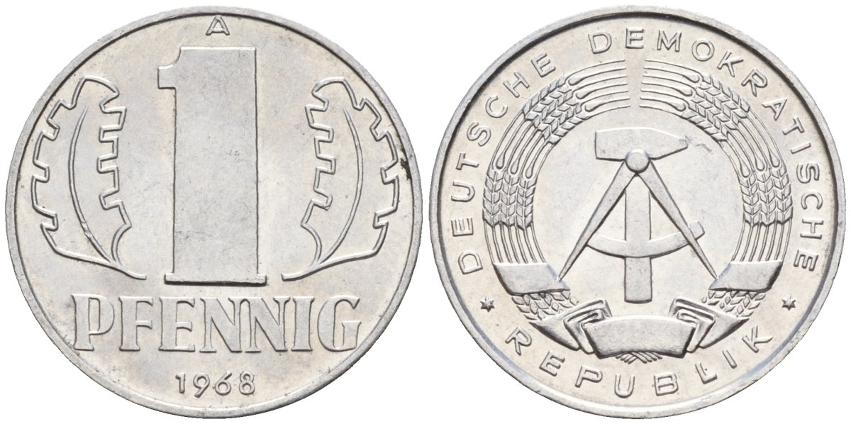 ГДР 1 пфеннииг 1968 A KM 8.1 алюминий 4596-548