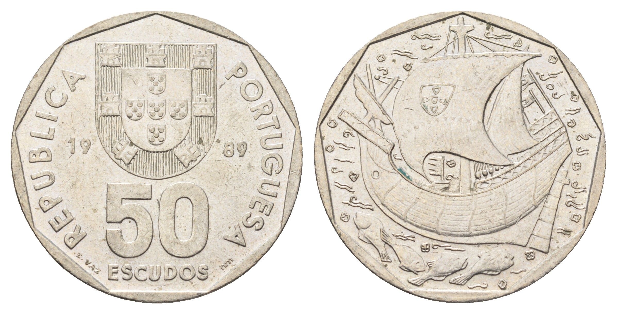 Португалия 50 эскудо 1989 KM 636 медно-никель 4542-543