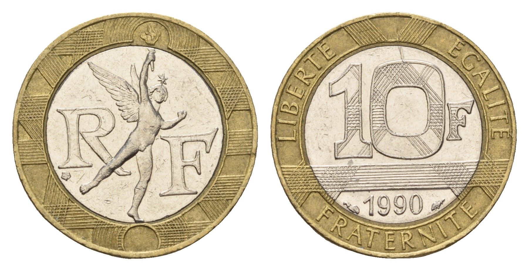 Франция 10 франков 1990 тип Гений Бастилии KM 964.1, Le Frank 375.5 биметалл 4118-627