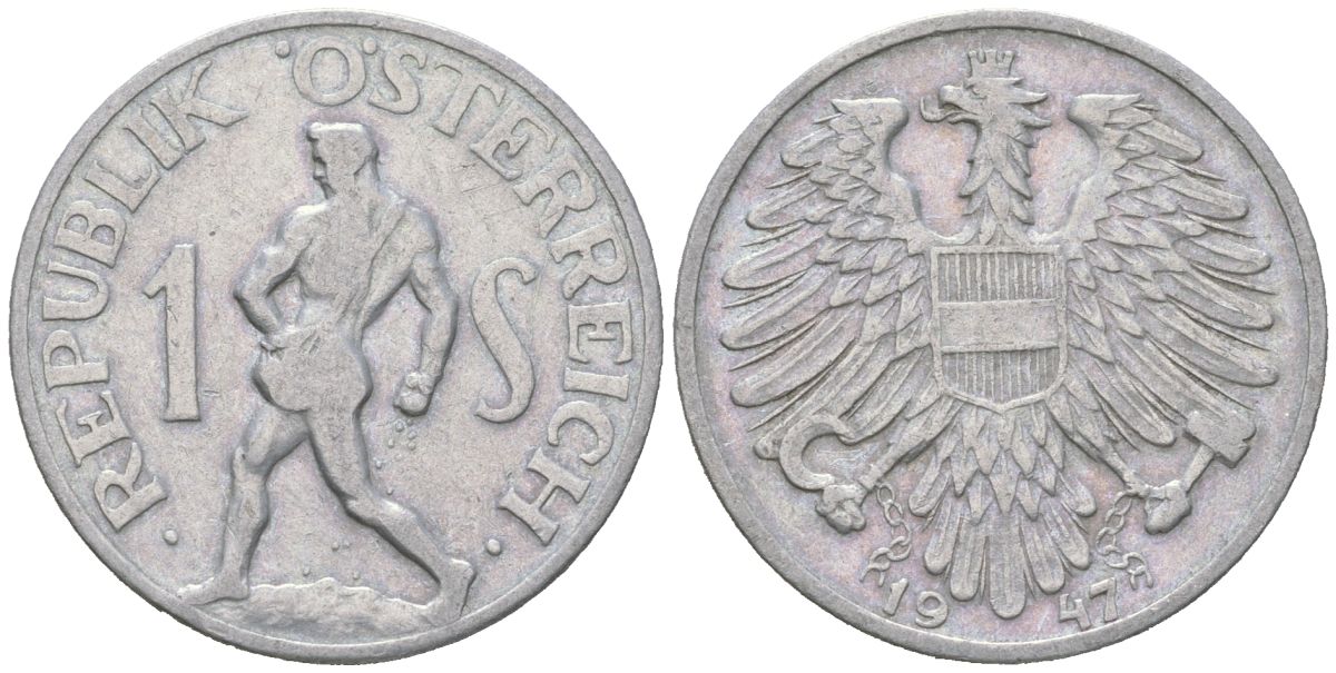 Австрия 1 шиллинг 1947 KM 2871 алюминий 4119-714