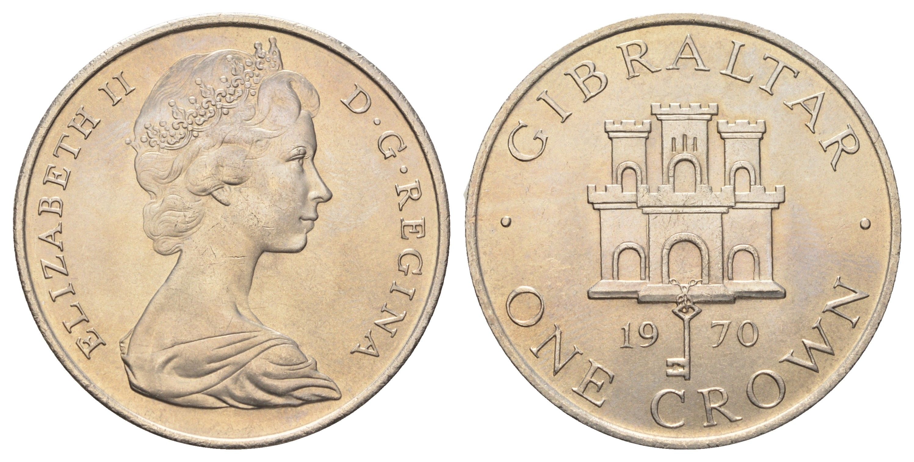 Гибралтар 1 крона 1970 Елизавета II (1952-2022), старый замок KM 4 медно-никель UNC 1066-4-21
