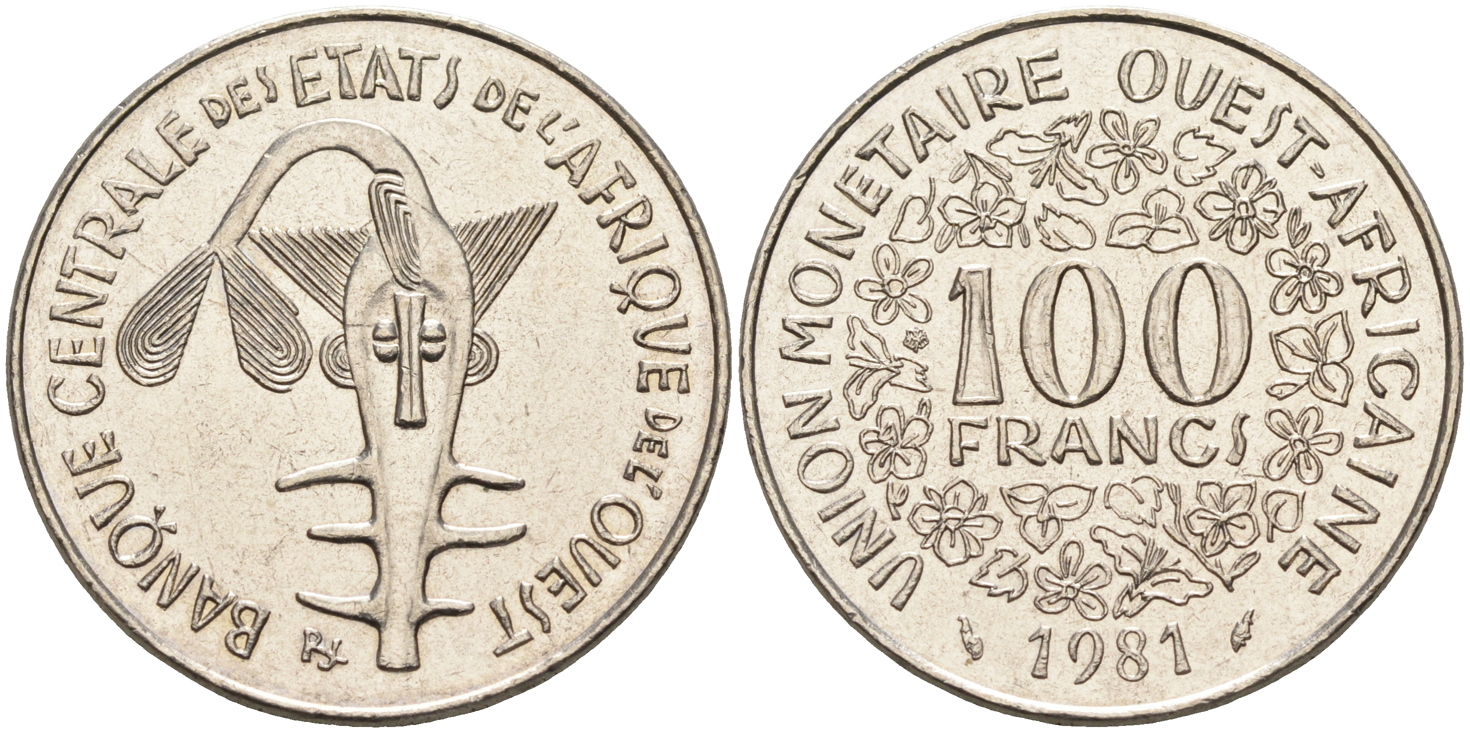 Валютное сообщество стран Западной Африки 100 франков 1981  KM 4 никель 4595-811