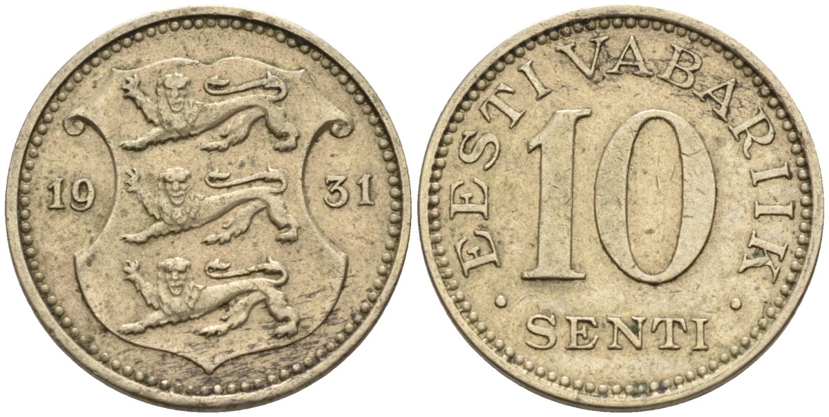 Эстония 10 центов 1931 Республика (1928-1940) KM 12 никель бронза 4585-1034