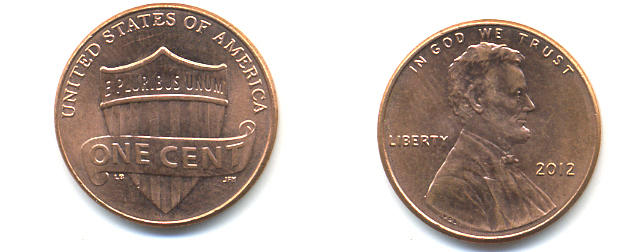 США 1 ЦЕНТ 2012 ЛИНКОЛЬН, ЩИТ KM 469 цинк плакированный медью 86-414