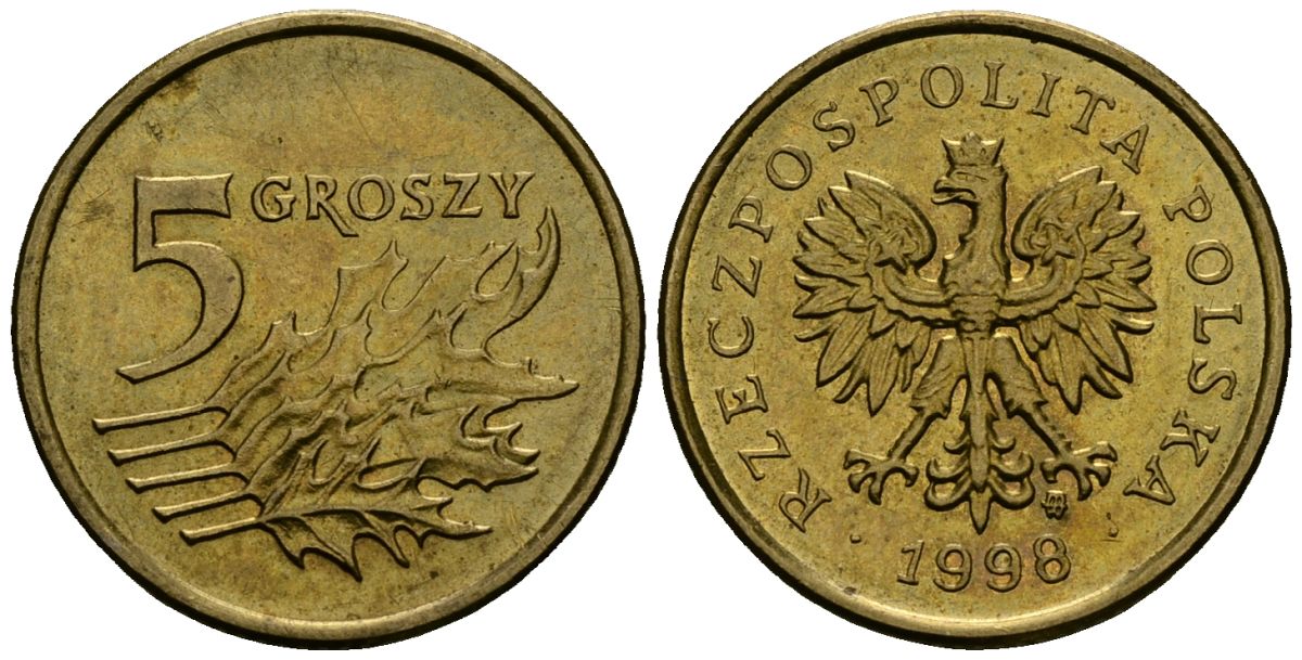 Польша 5 грошей 1998 MW KM 278, Parchimowicz 703e латунь 4136-811