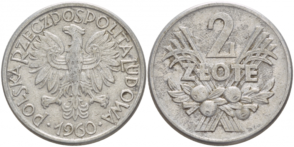 Польша 2 злотых 1960 MW KM 46, Parchimowicz 216c алюминий 4545-335