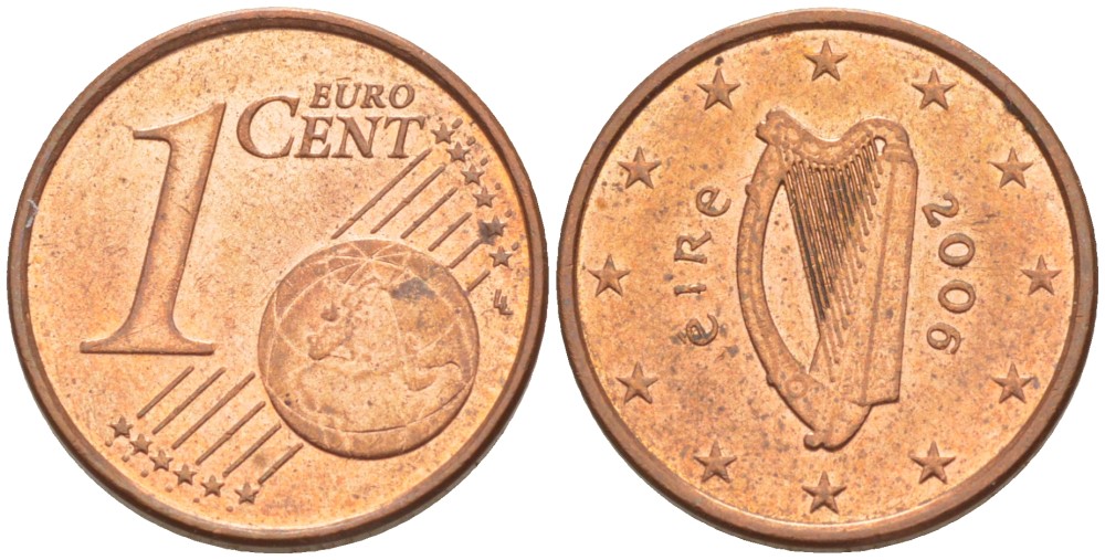 ИРЛАНДИЯ 1 ЕВРОЦЕНТ 2006 KM 32 сталь плакированная медью 216-1124