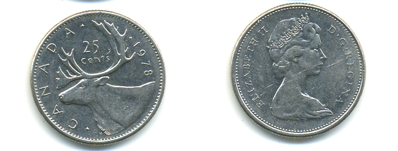 КАНАДА 25 ЦЕНТОВ 1978 ОЛЕНЬ KM 62b никель 86-1126