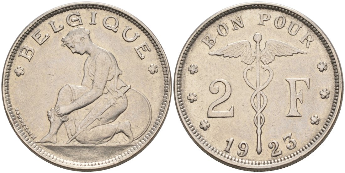 Бельгия 2 франка 1923 Belgie, Альберт I (1909-1934) KM 92 никель 4393-336