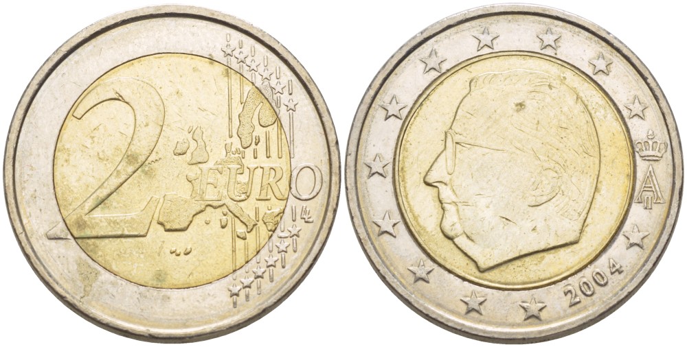 БЕЛЬГИЯ 2 ЕВРО 2004 АЛЬБЕРТ II KM 231 биметалл 4543-346