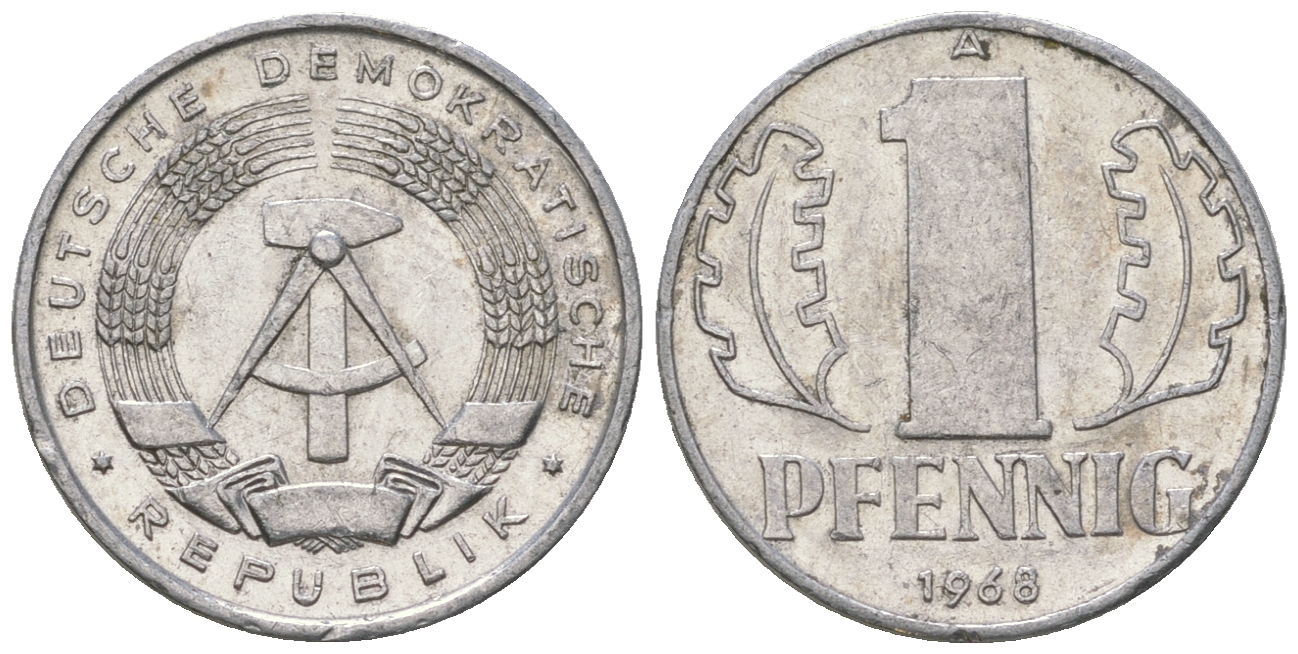 ГДР 1 пфенниг 1968 А КМ 8.1 алюминий 3458-325