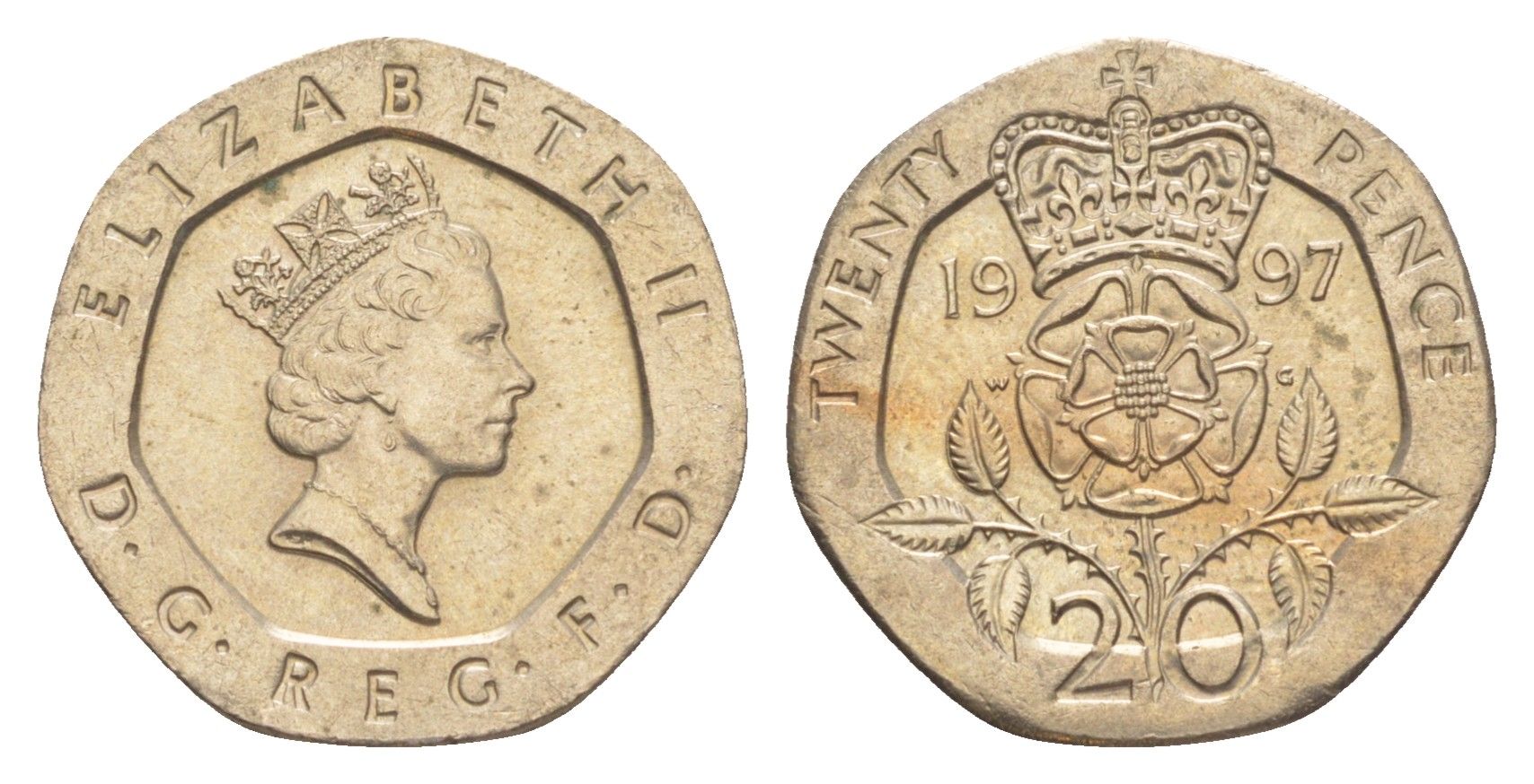 Великобритания 20 пенсов 1997 Елизавета II (1952-2022) KM 939, Spink 4361 (G2) медно-никель aUNC 4639-913