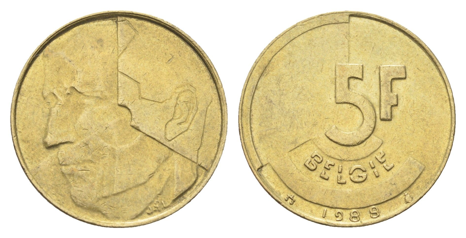Бельгия 5 франков 1988 Belgie, Бодуэн I (1951-1993) KM 164 медь алюминий никель 4706-333