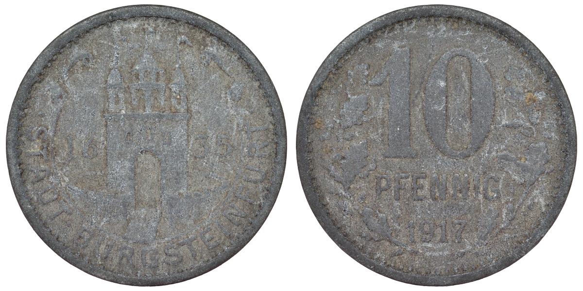 Германия, Бургштайнфурт 10 пфеннигов 1917 Северный Рейн-Вестфалия, нотгельд Funck 71.3 цинк 4119-1013