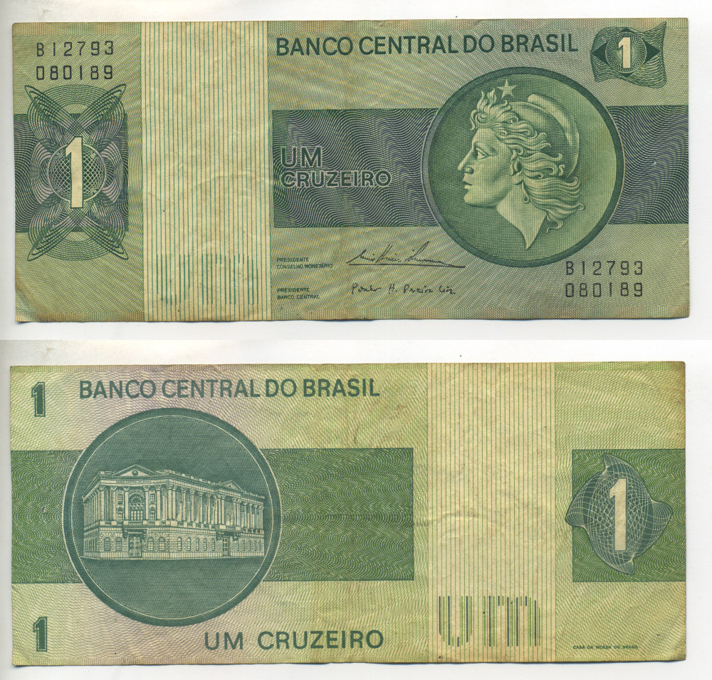 БРАЗИЛИЯ 1 КРУЗЕЙРО 1975 СЕРИЯ В 12793, ПОДПИСЬ 18, ГОЛОВА СВОБОДЫ Pick 191Аb бумага 6266-38-2-2
