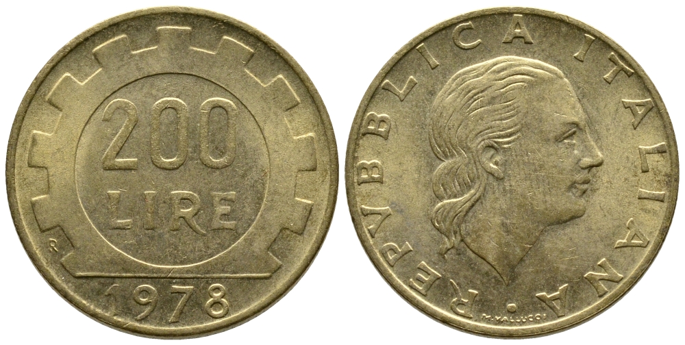 Италия 200 лир 1978 R, шестерня KM 105 алюминиевая бронза 47-543