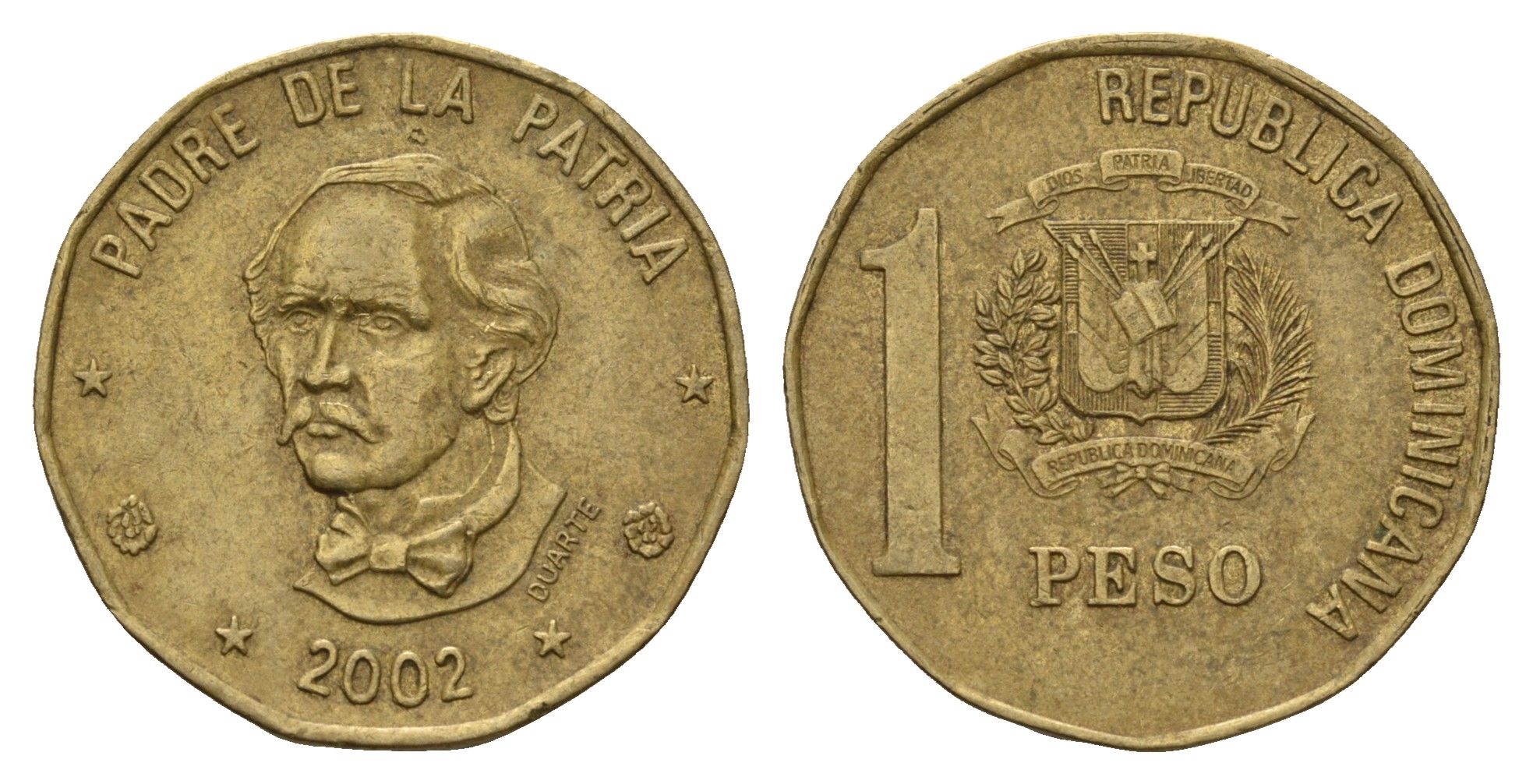 Доминиканская Республика (Доминикана) 1 песо 2002 KM 80.2 латунь 4703-437