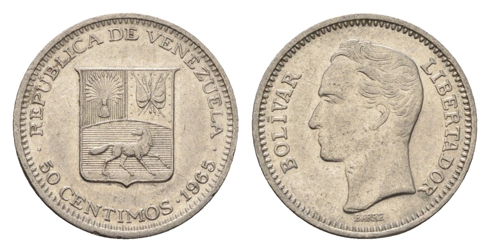 Венесуэла 50 сентимо 1965 Симон Боливар Y 41 никель 4643-853