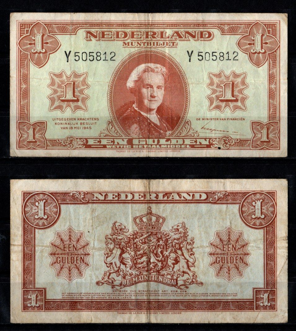 Нидерланды 1 гульден 1945 Pick 70 бумага 8592-46-1-2