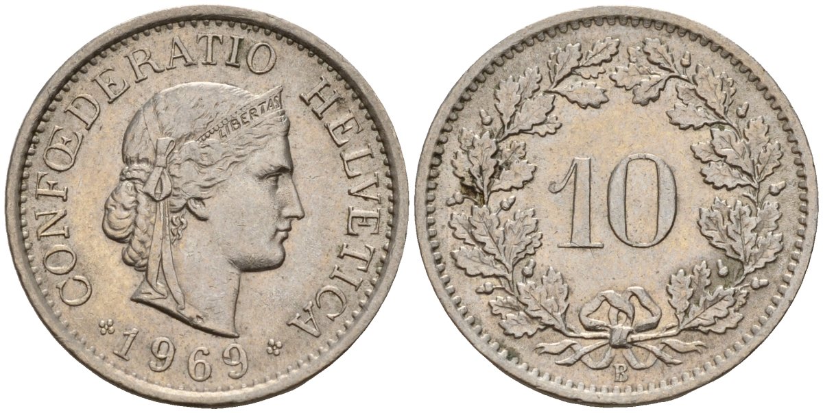 Швейцария 10 раппенов 1969 B KM 27 медно-никель 4189-416